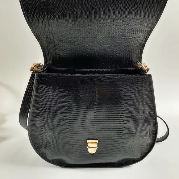 DeMellier Midi Venice Lizard Effect Crossbody Handbag Cowhide Black Converible